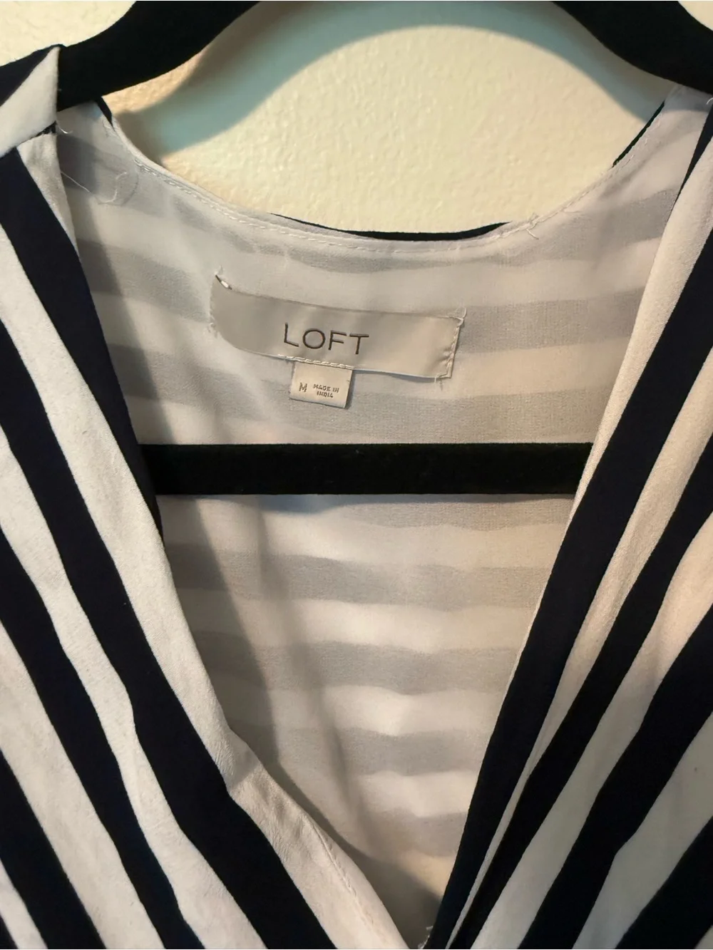 LOFT Blue and White Striped Wrap Blouse Top EUC medium